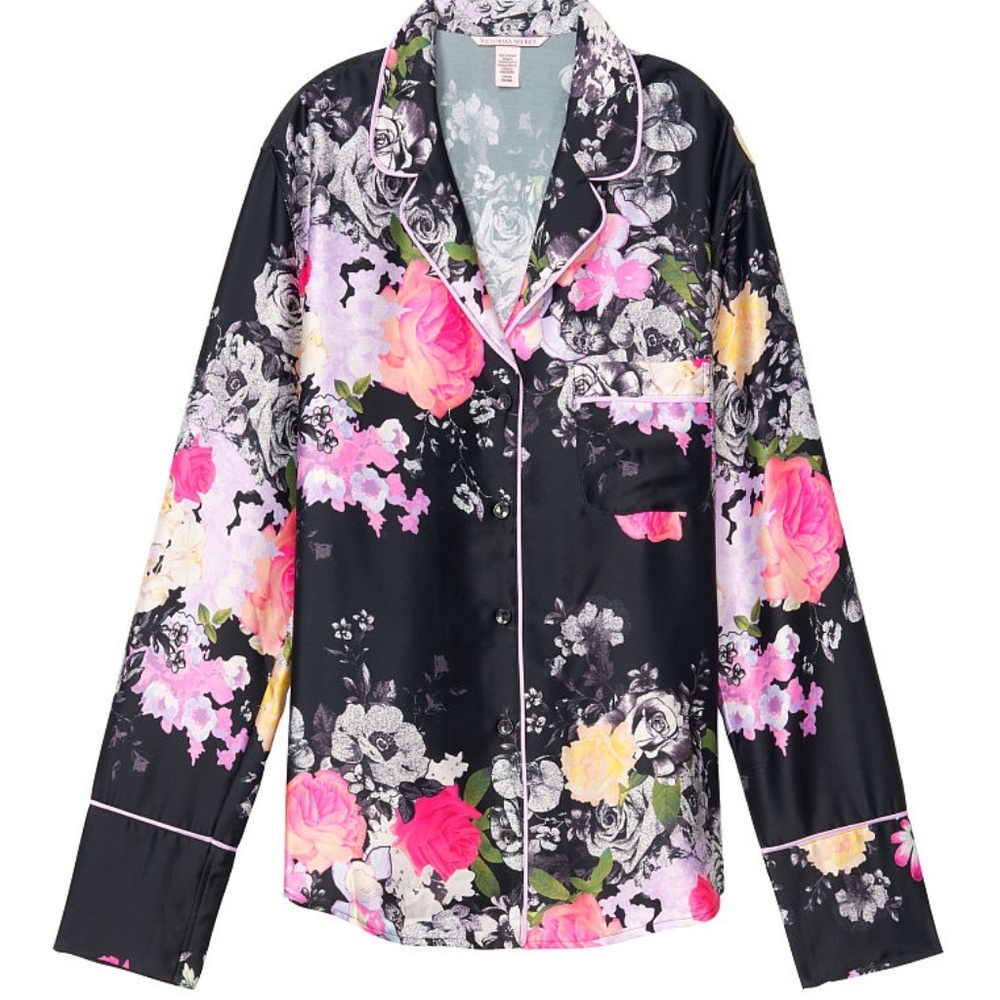 Victoria's Secret Afterhours Satin Sleep Top Black Striking Floral XL NEW